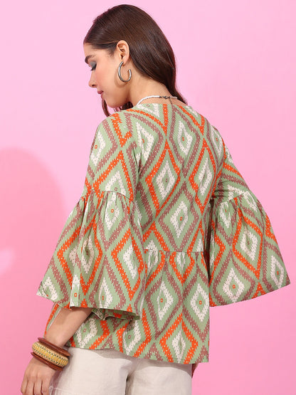 Women’s Printed Flared Sleeve Top