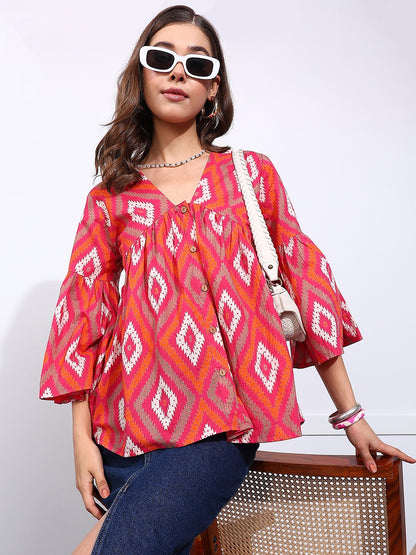 Women’s Printed Flared Sleeve Top