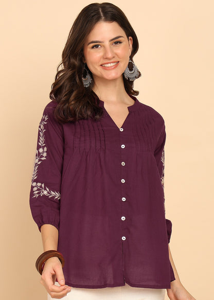 Embroidered cotton top for women