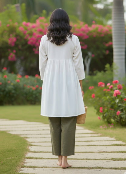 Women’s White Embroidered A-Line Kurti Top pent