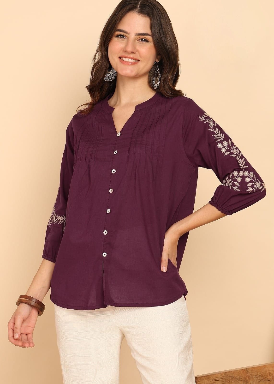 Embroidered cotton top for women