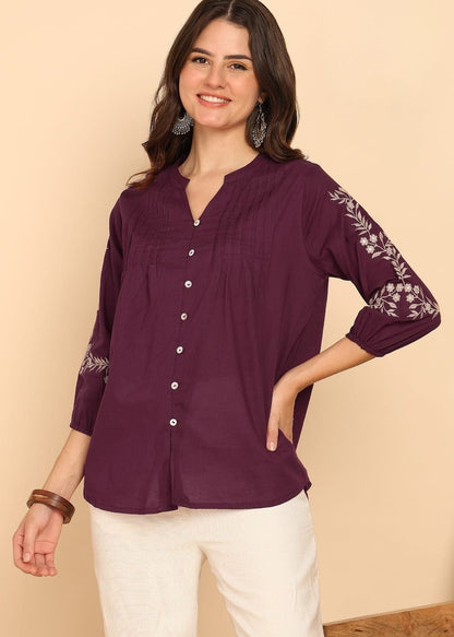 Embroidered cotton top for women