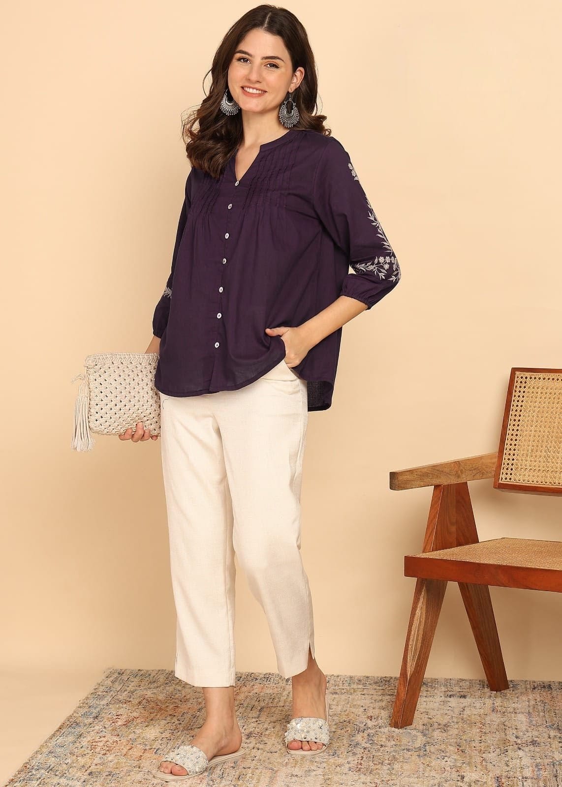 Embroidered cotton top for women