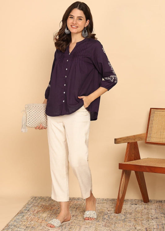 Embroidered cotton top for women