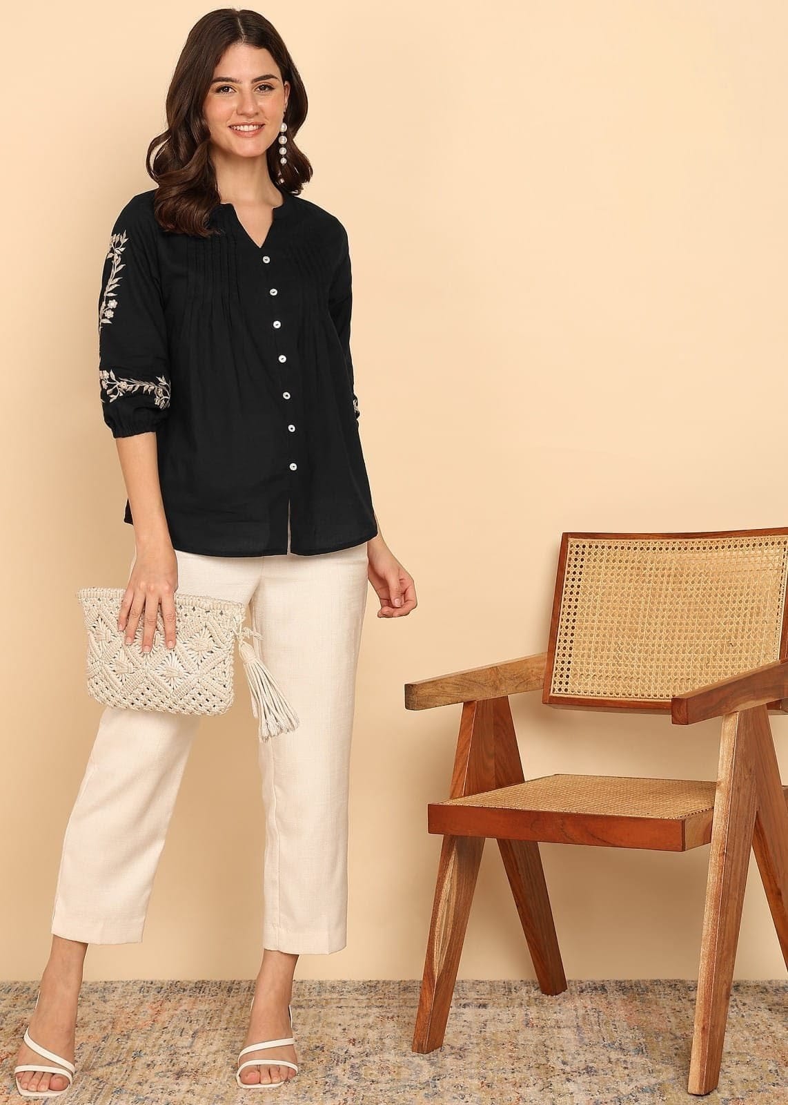 Embroidered cotton top for women