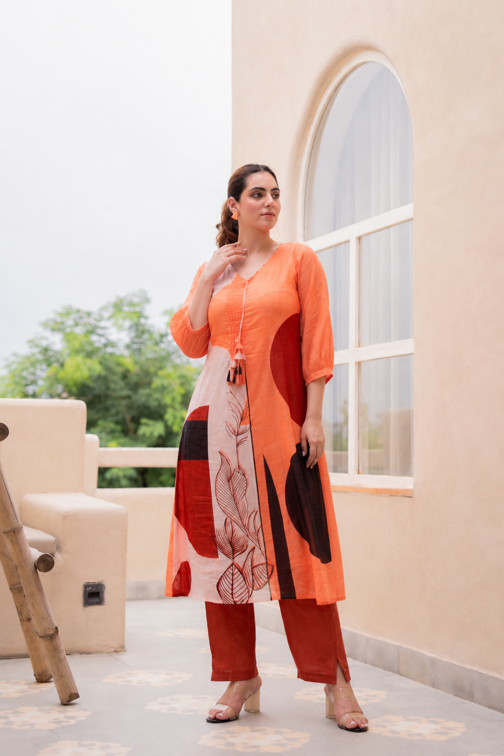 Stylish Orange Printed Kurta Set for Women