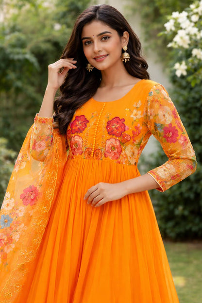 New yellow Party Wear Look Fox Georgette Gown
