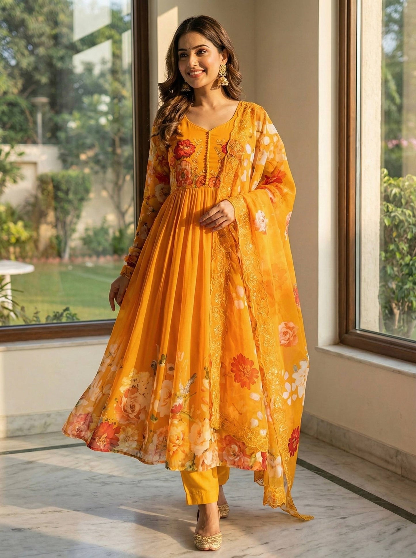 New yellow Party Wear Look Fox Georgette Gown