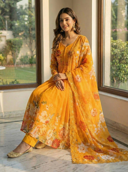 New yellow Party Wear Look Fox Georgette Gown