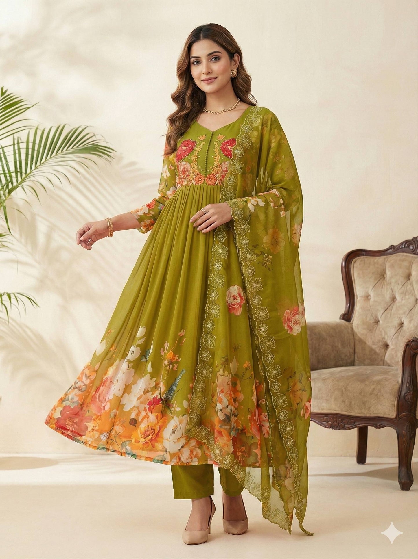 Presenting New Party Wear Look olive green gown