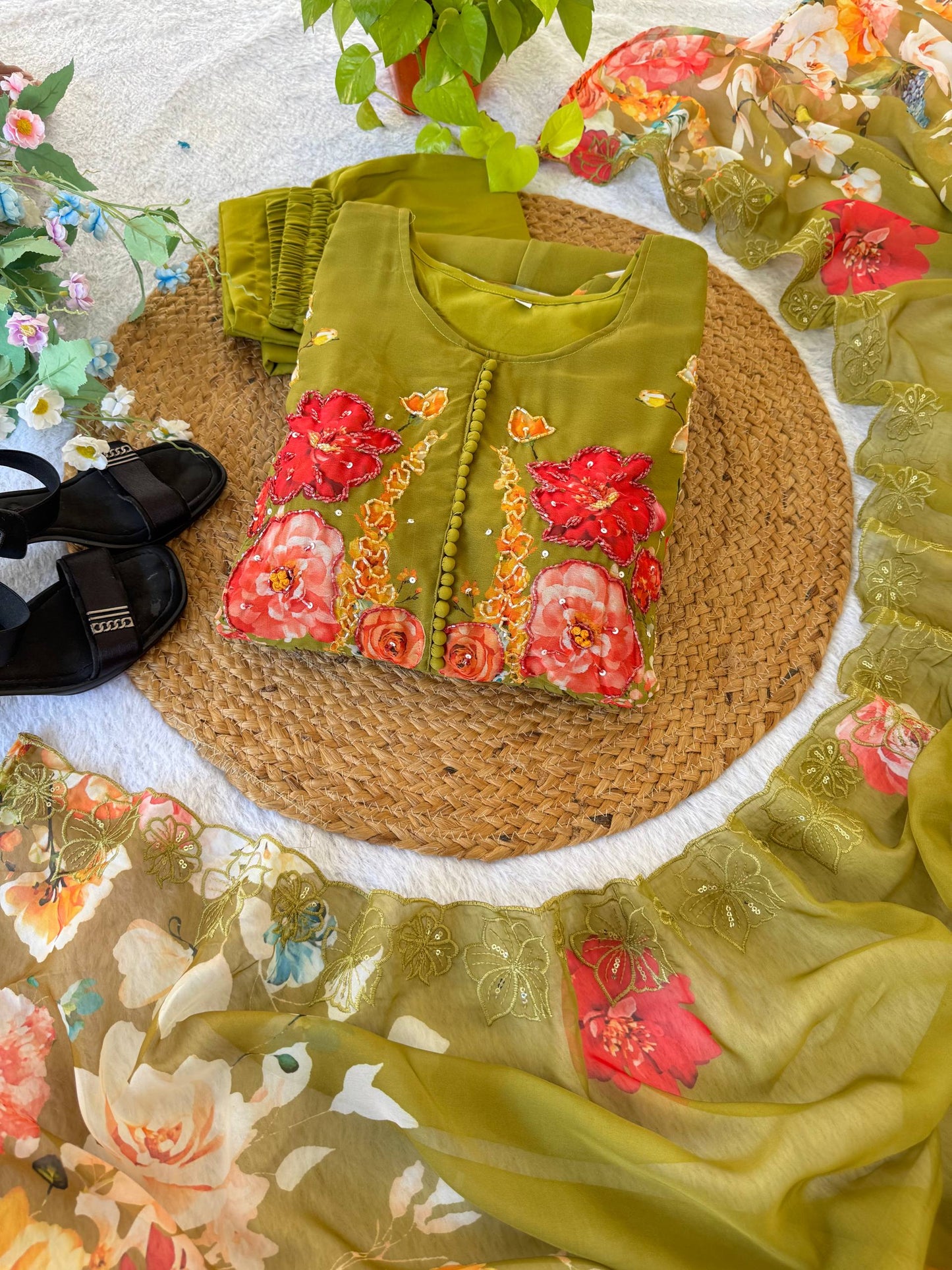 Presenting New Party Wear Look olive green gown