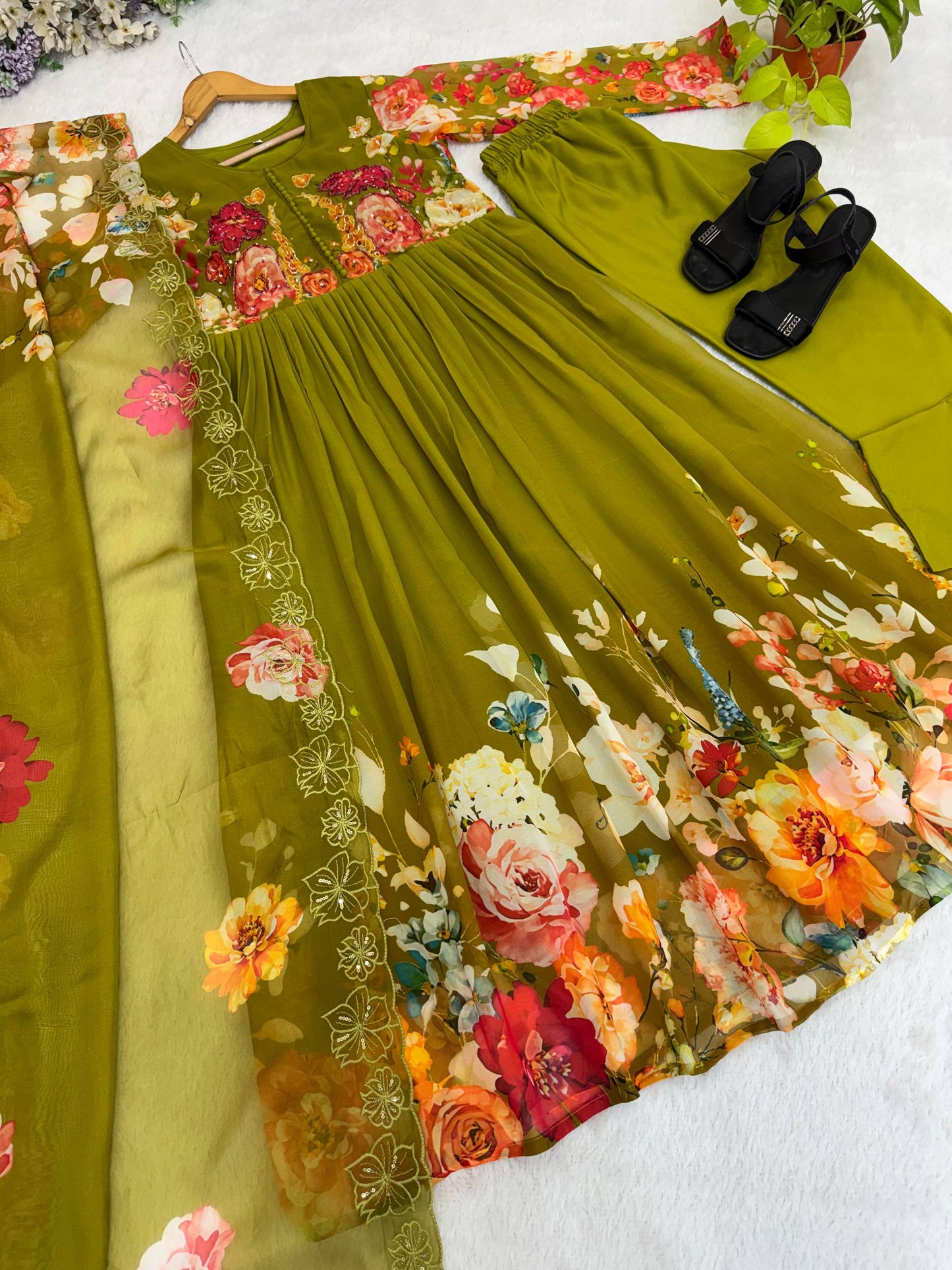 Presenting New Party Wear Look olive green gown