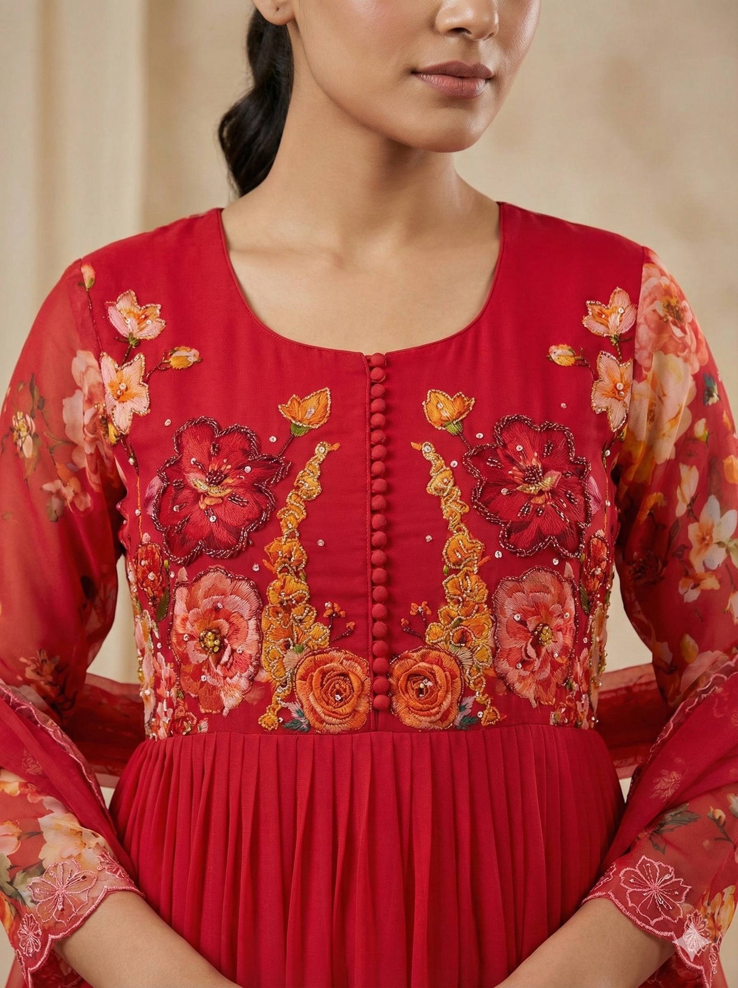 New Party Wear Look Red Fox Georgette Gown