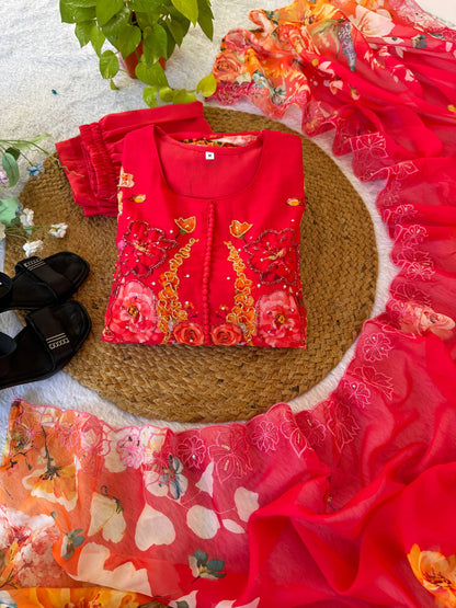 New Party Wear Look Red Fox Georgette Gown