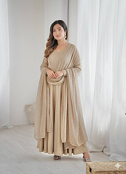 Chanderi Cotton  Gown With Dupatta , bottom
