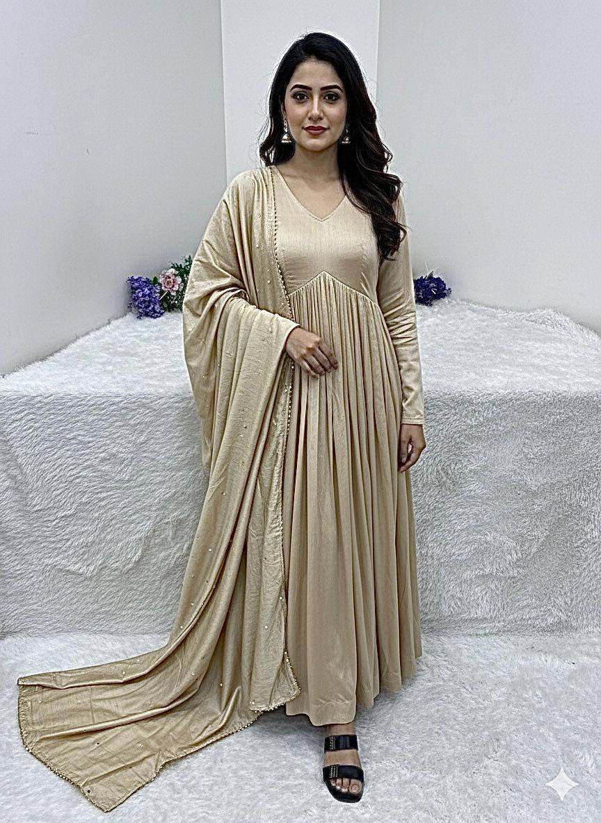 Chanderi Cotton  Gown With Dupatta , bottom