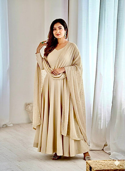 Chanderi Cotton  Gown With Dupatta , bottom