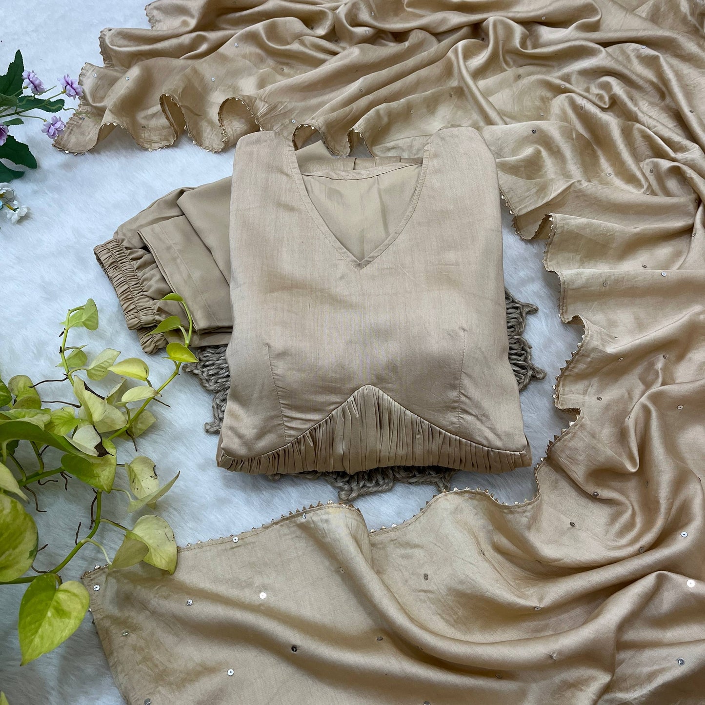 Chanderi Cotton  Gown With Dupatta , bottom