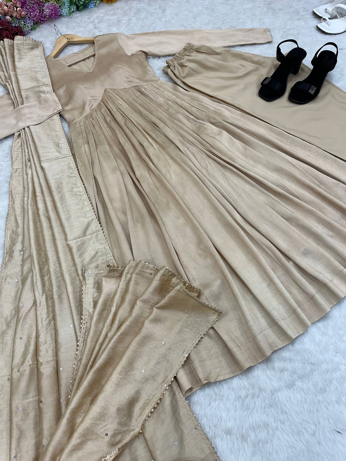 Chanderi Cotton  Gown With Dupatta , bottom