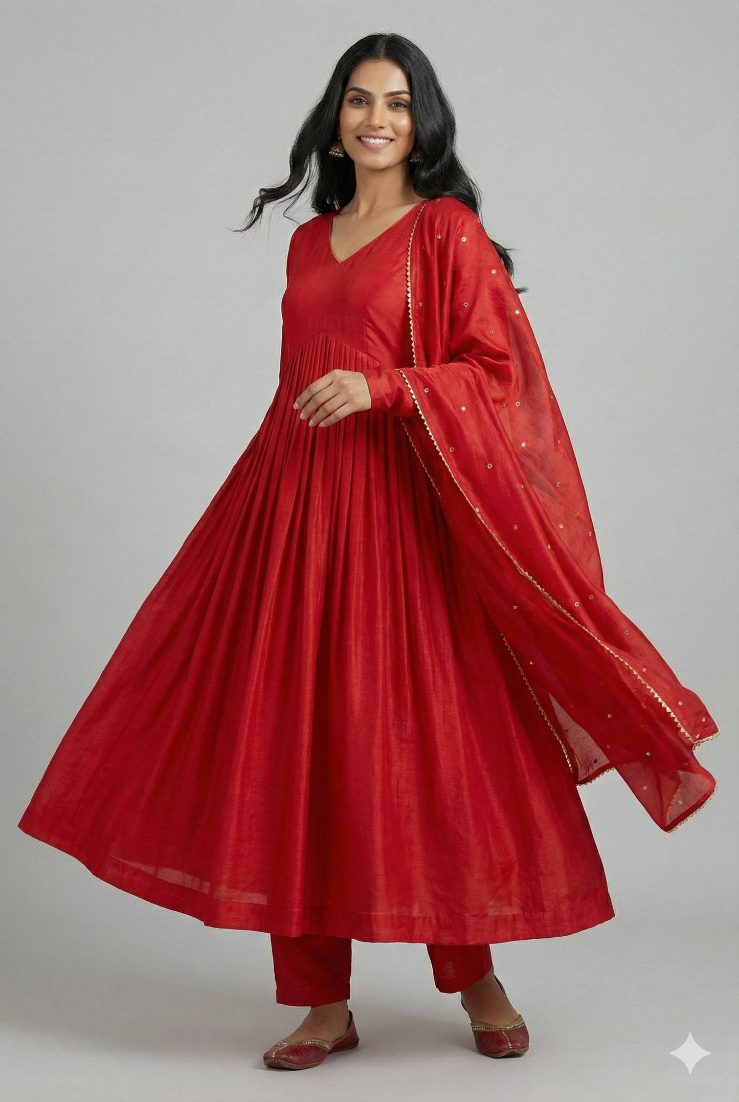 Chanderi Cotton  Gown With Dupatta , bottom