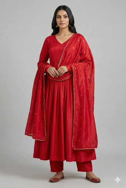 Chanderi Cotton  Gown With Dupatta , bottom