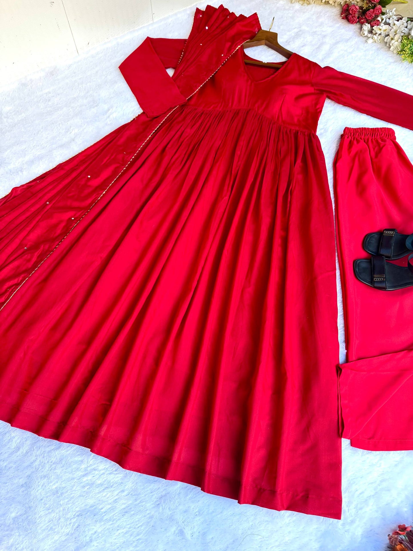 Chanderi Cotton  Gown With Dupatta , bottom