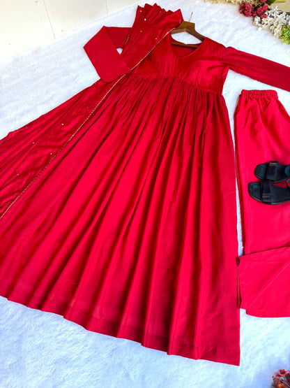 Chanderi Cotton  Gown With Dupatta , bottom