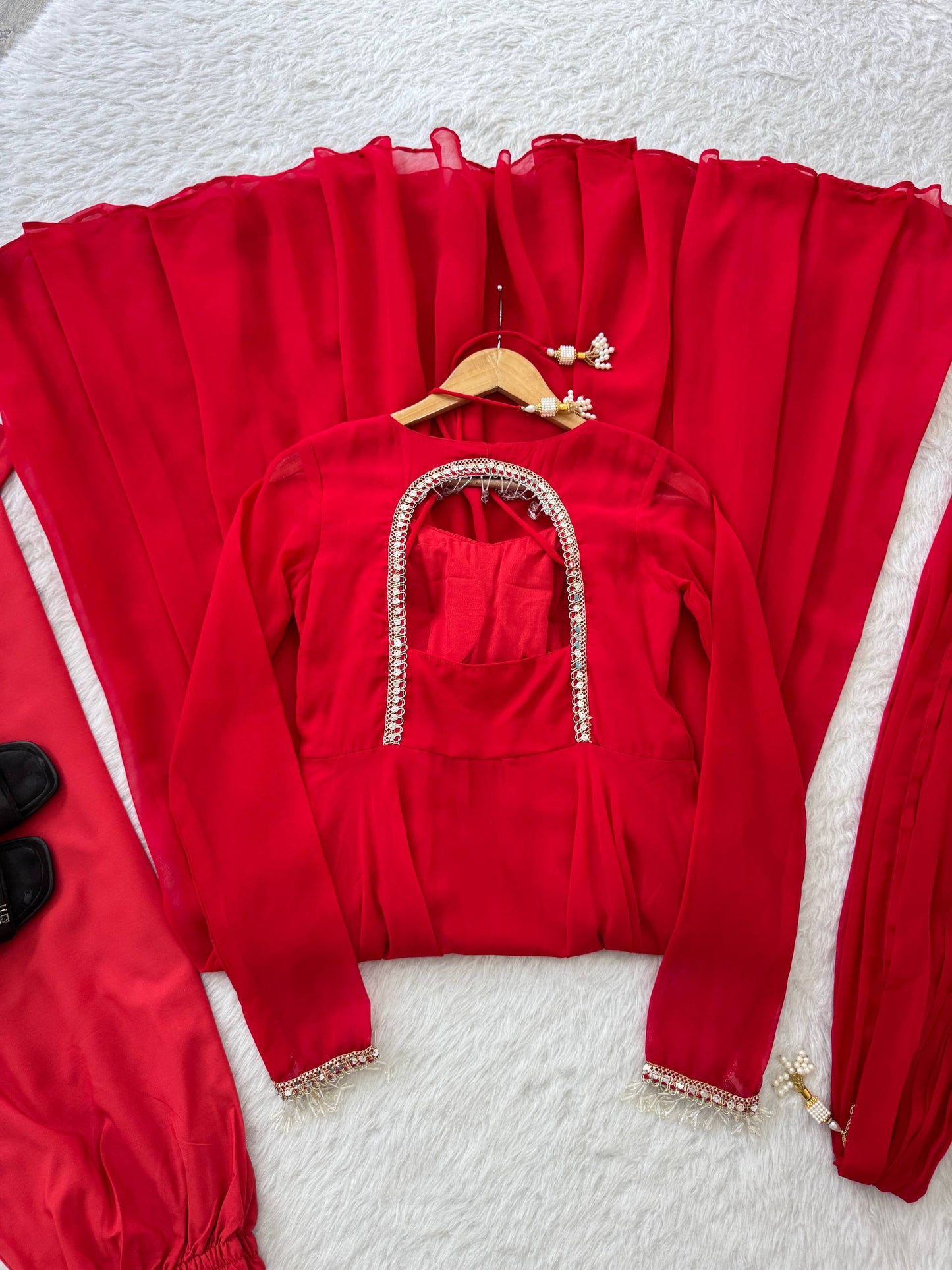 Party Wear Red Fox Georgette Gown