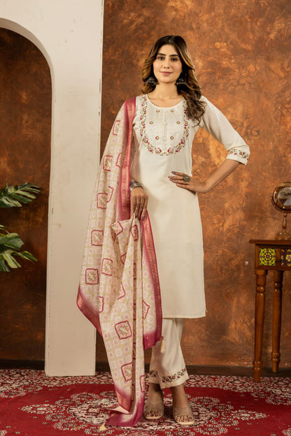 Designed Straight Kurti Pant Dupatta Set
