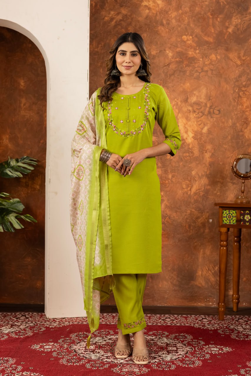Designed Straight Kurti Pant Dupatta Set