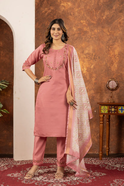 Designed Straight Kurti Pant Dupatta Set