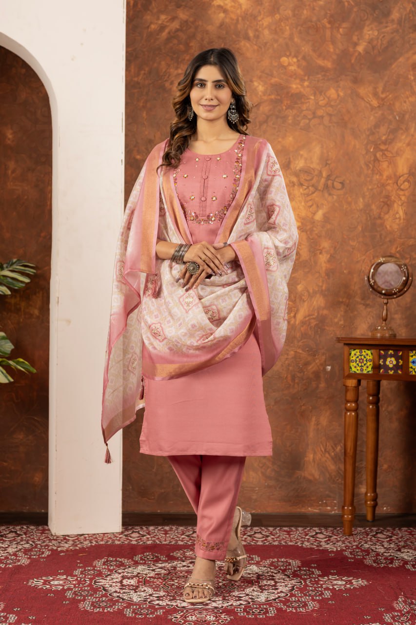Designed Straight Kurti Pant Dupatta Set
