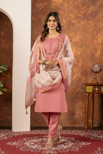 Designed Straight Kurti Pant Dupatta Set