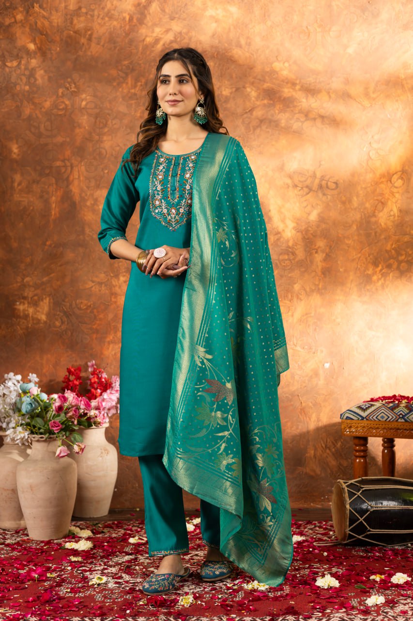 Effortless grace in our Straight Kurti Pant Dupatta set