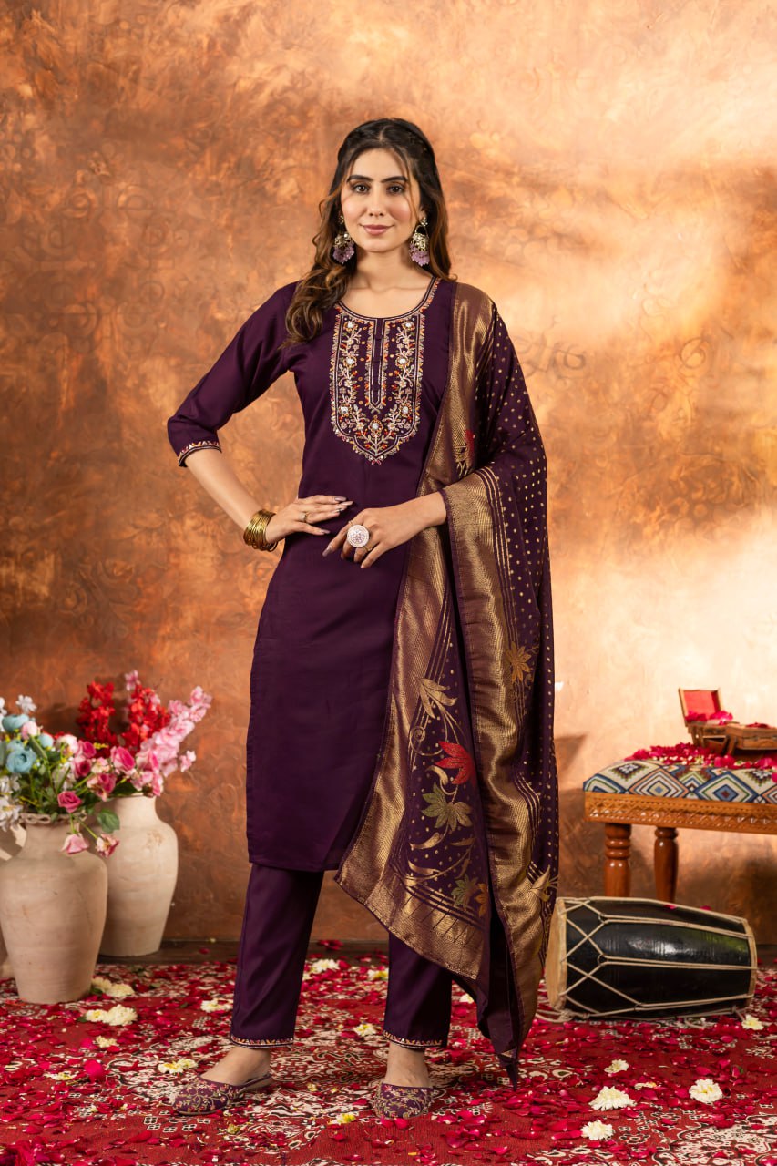Effortless grace in our Straight Kurti Pant Dupatta set