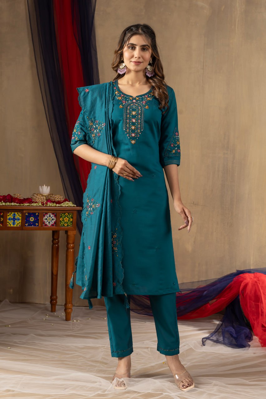 Elegant Straight Kurti Pant Dupatta Set