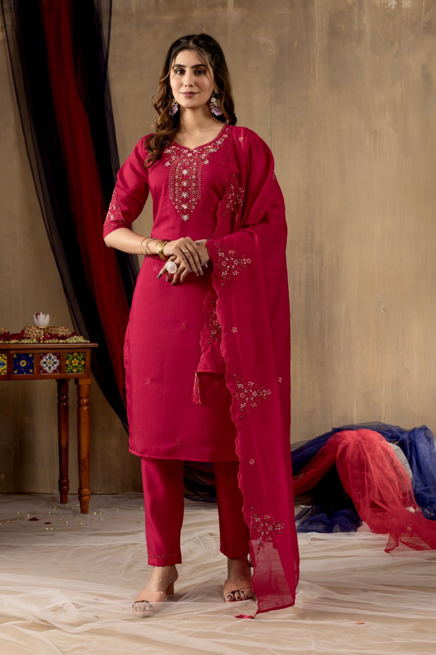 Elegant Straight Kurti Pant Dupatta Set