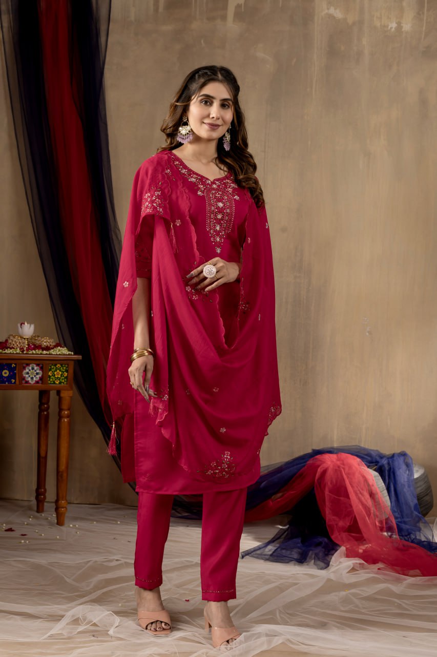 Elegant Straight Kurti Pant Dupatta Set