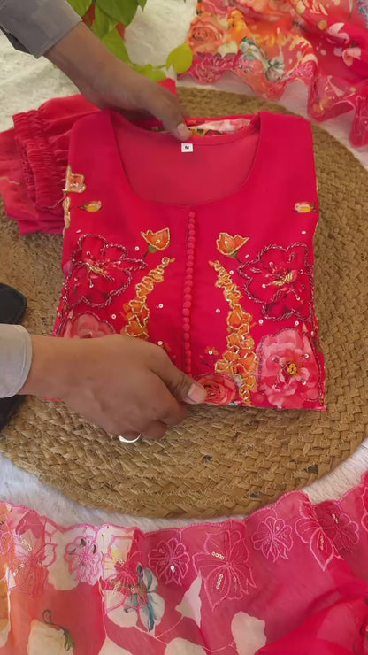 New Party Wear Look Red Fox Georgette Gown