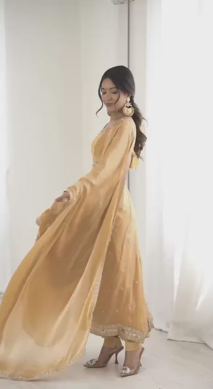 Elegant Fandy Silk Anarkali Suit Set with Dupatta