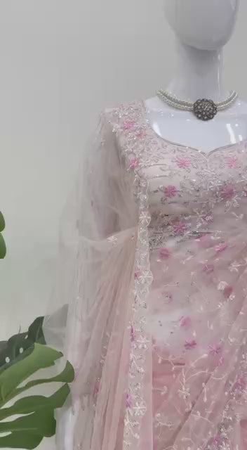 Blush Pink Soft Net Designer Saree
