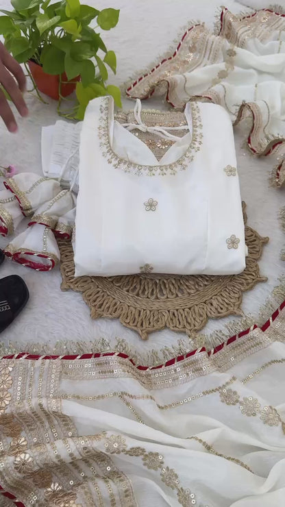 Elegant White Embroidered Anarkali Suit Set with Dupatta