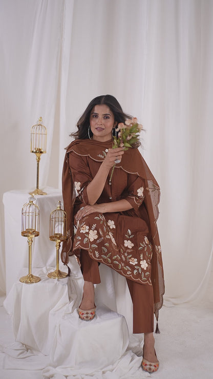 Pure Cotton Anarkali Kurti Pant Dupatta Set