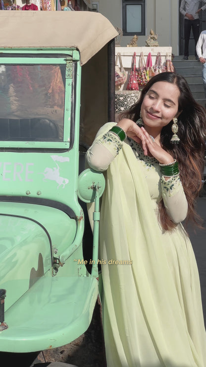 off white Anarkali with hand work