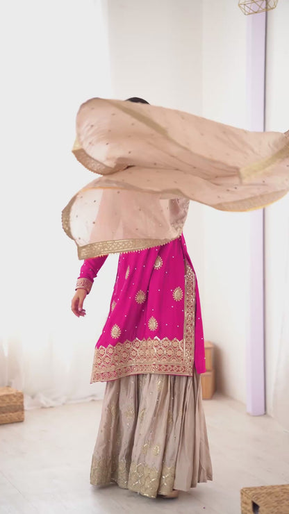 Elegant Embroidered Kurta Sharara Set for Women