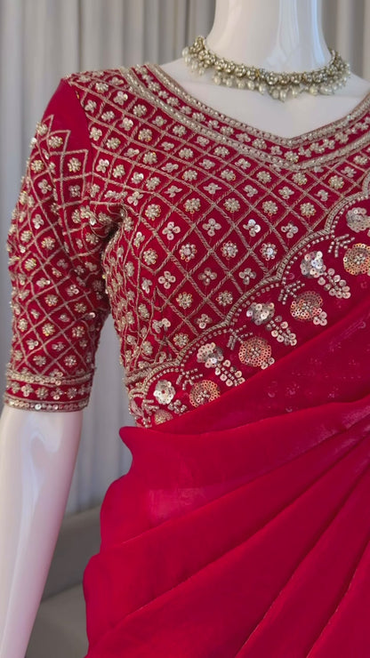 Red designer saree perfect for grand occasions